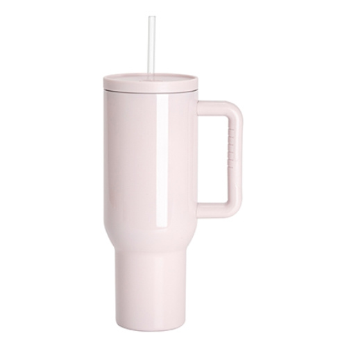 Edelstahl-Reisebecher 1200 ml mit Henkel und Strohhalm - hellrosa