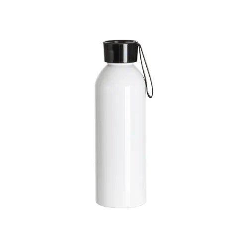 Sportliche Aluminium-Wasserflasche 750 ml weiß mit schwarzem Verschluss und Sublimationsstreifen