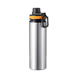 Fahrradflasche, Aluminium, Silber, 850 ml, Verschluss mit gelbem Besatz, für den Sublimationsdruck