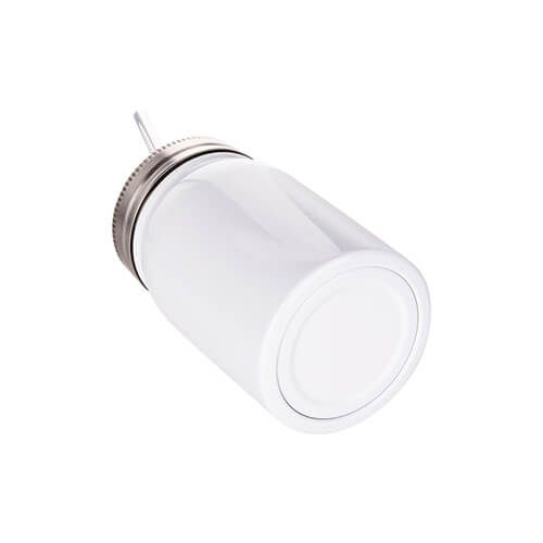 Becher mit Deckel , "Mason Jar", mit Strohhalm, Weiß, für die Sublimation