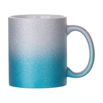 Tasse, 330 ml, mit Brokat, Blau-Silber-Farbverlauf, für die Sublimation