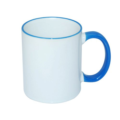 Tasse 330ml, ECO, meeresblauer Griff und Rand, für die Sublimation