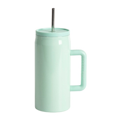 Edelstahl-Reisebecher 1200 ml mit Henkel und Strohhalm, mit wasserdichtem Deckel - minzgrün