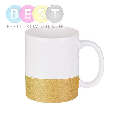 Tasse 330ml, mit Brokatstreifen, Gold,  für die Sublimation