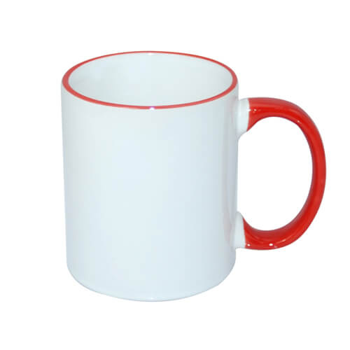 Tasse 330ml, A+, roter Griff und Rand, für die Sublimation