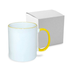 Tasse 330ml, A+, gelber Griff und Rand, mit Box, für die Sublimation