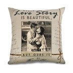 Zweifarbiger Kissenbezug, Leinen, 38 x 38 cm, Love Story, für den Sublimationsdruck