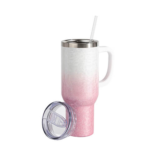 Becher, 1200 ml, 3D Puff Cloud, Weiß-Rosa, für die Sublimation