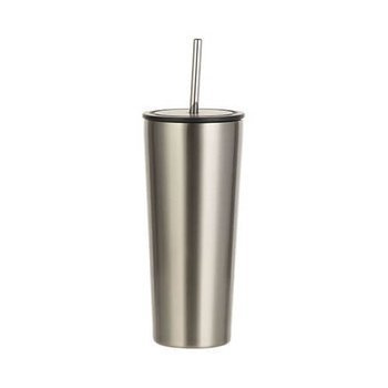 Tumbler-Becher, 650 ml, Edelstahl, Silber, mit Trinkhalm, für den Sublimationsdruck.