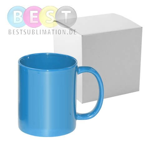 Tasse "FULL COLOR", Hellblau, Glänzend, mit Box, für den Thransferdruck