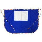 Küchenschürze, mit runder Tasche, mit bunten Paspeln, Blau mit schwarzen slawischen Blüten, für den Sublimationsdruck