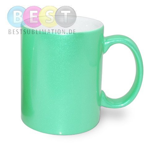 Tasse 330ml, Hellgrün, Alu-Effekt, für die Sublimation