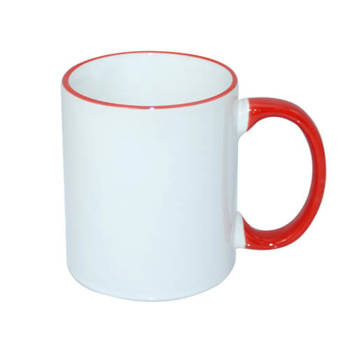 Tasse 330ml, A+, roter Griff und Rand, für die Sublimation