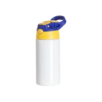 500 ml weiße Aluminiumflasche mit gelbem Verschluss und blauem Sublimationsgriff