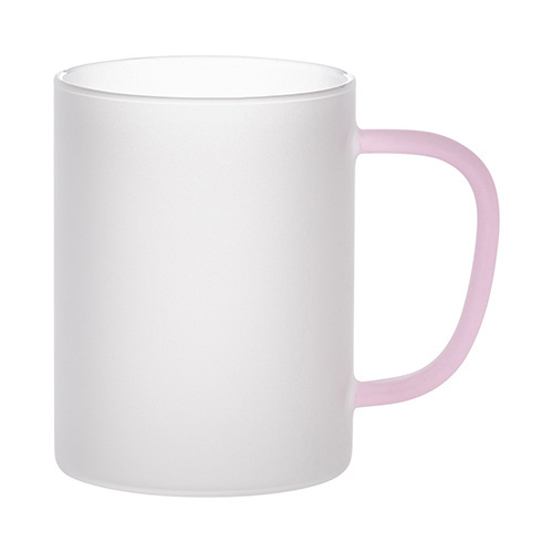 Tasse 450 ml, Glas, Satiniert, mit rosa Griff, für die Sublimation