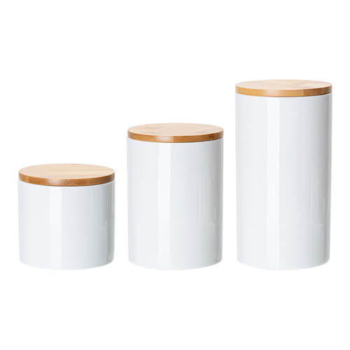 Behälter, Keramik, 900 ml, mit hölzernem Deckel, für den Sublimationsdruck