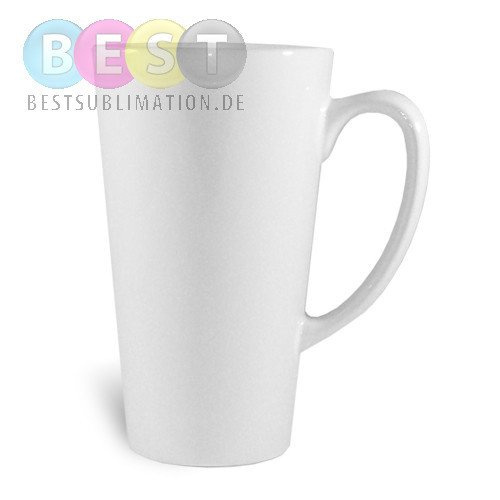 Fototasse, Latte, Groß, Weiß, Mit JS-Beschichtung, für den Sublimationsdruck