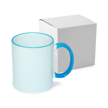 Tasse 330ml, ECO, hellblauer Griff und Rand, mit Box, für die Sublimation