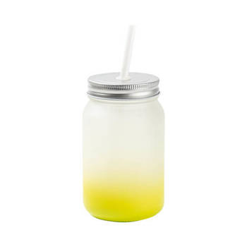 Becher, "Mason Jar", 450 ml, satiniert, mit Strohhalm, Limongelb, für die Sublimation